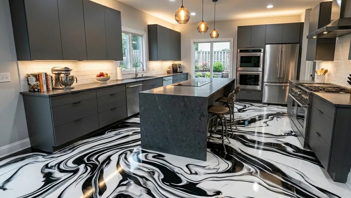 Pearl metallic epoxy lanai in a Sarasota waterfront home