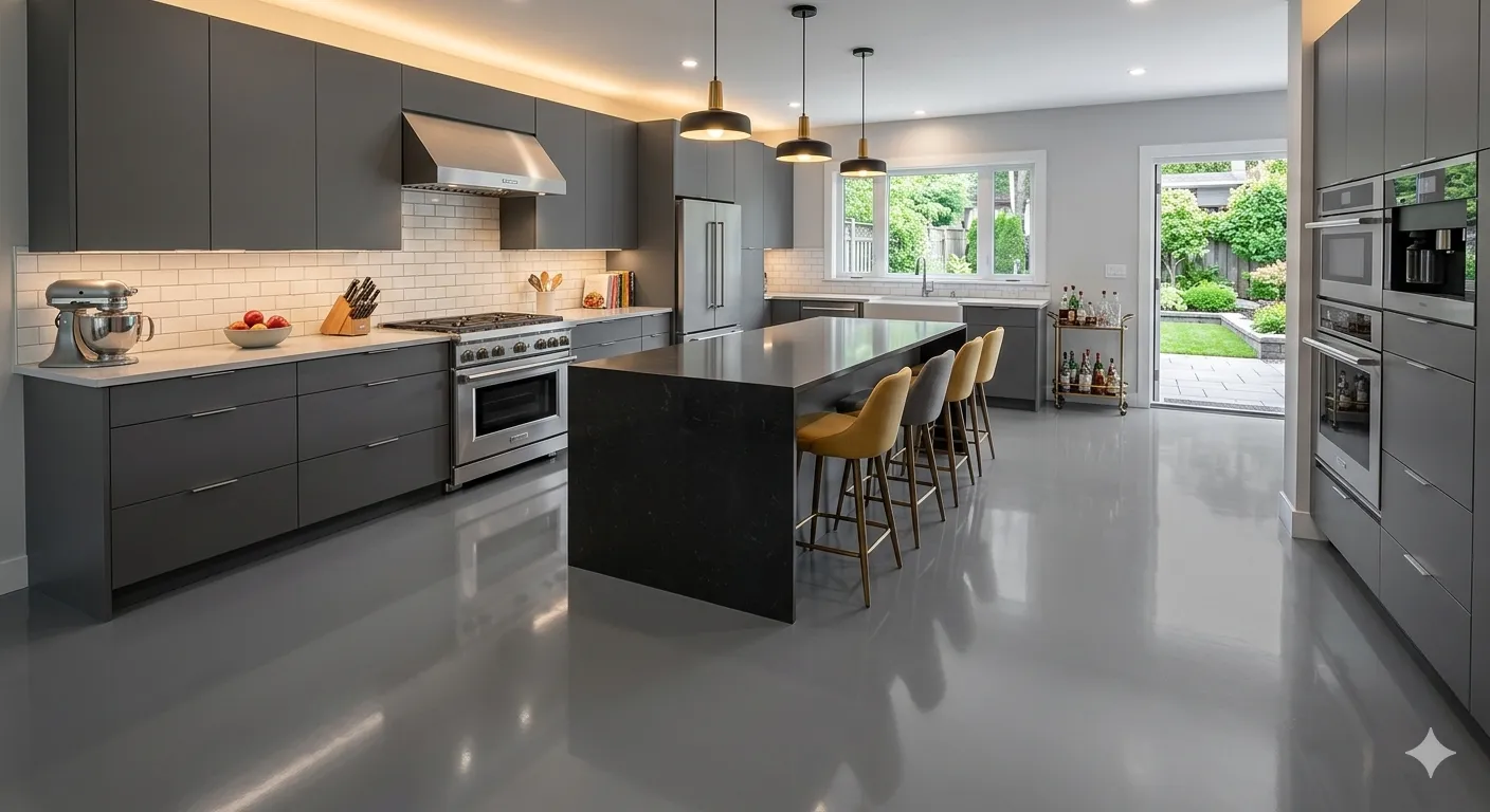 Charcoal metallic epoxy garage floor in Lakewood Ranch